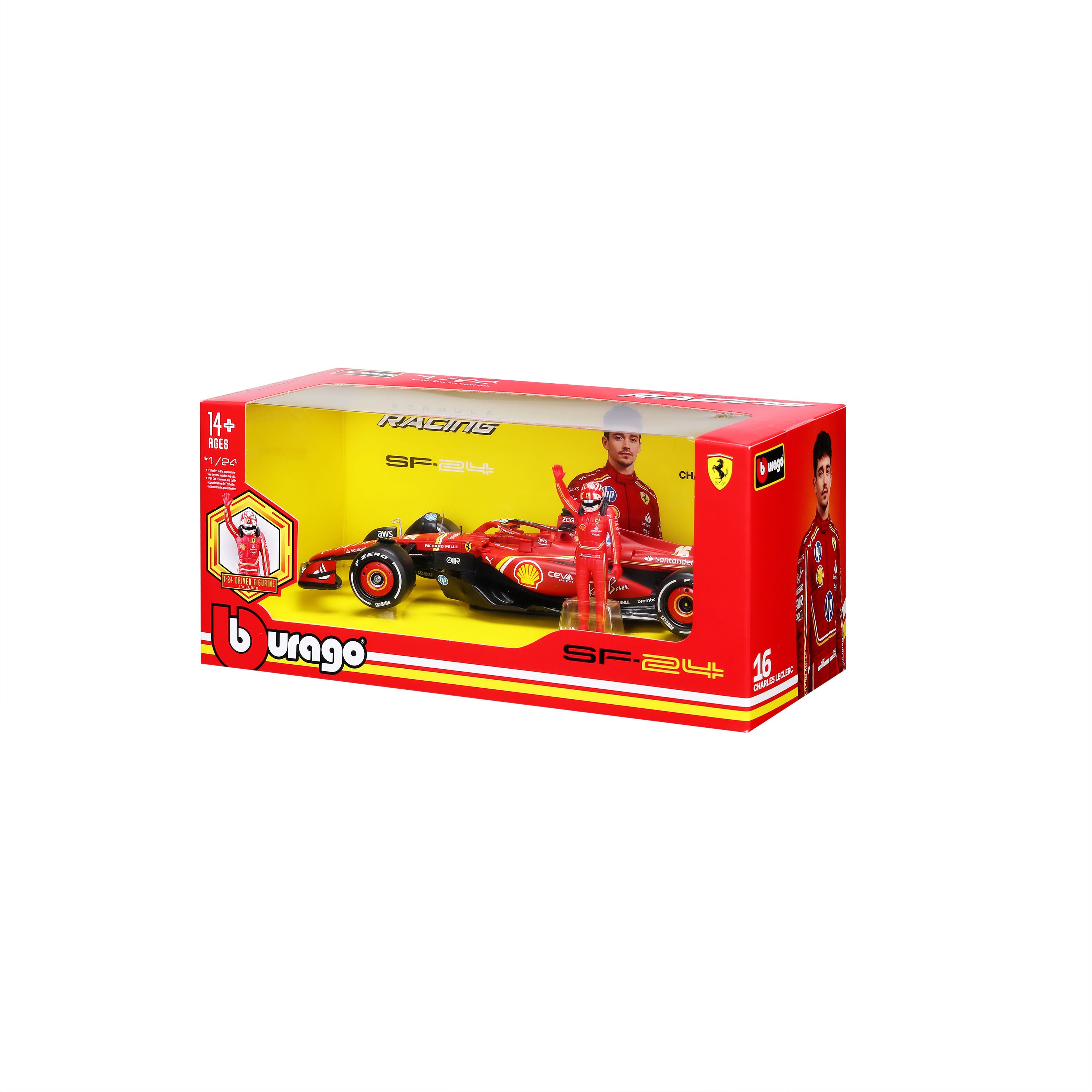 bburago-ferrari-sf-24-16-leclerc-1-24-avec-pilote-voiture-f1 image 8