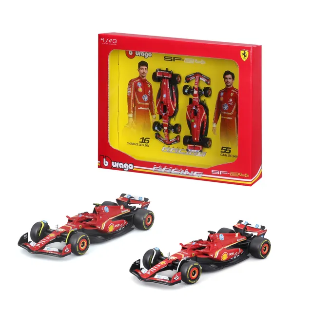bburago-set-2-ferrari-sf-24-leclerc-16-sainz-55-f1-2024-imola-miniatures-f1-1-43 image 1