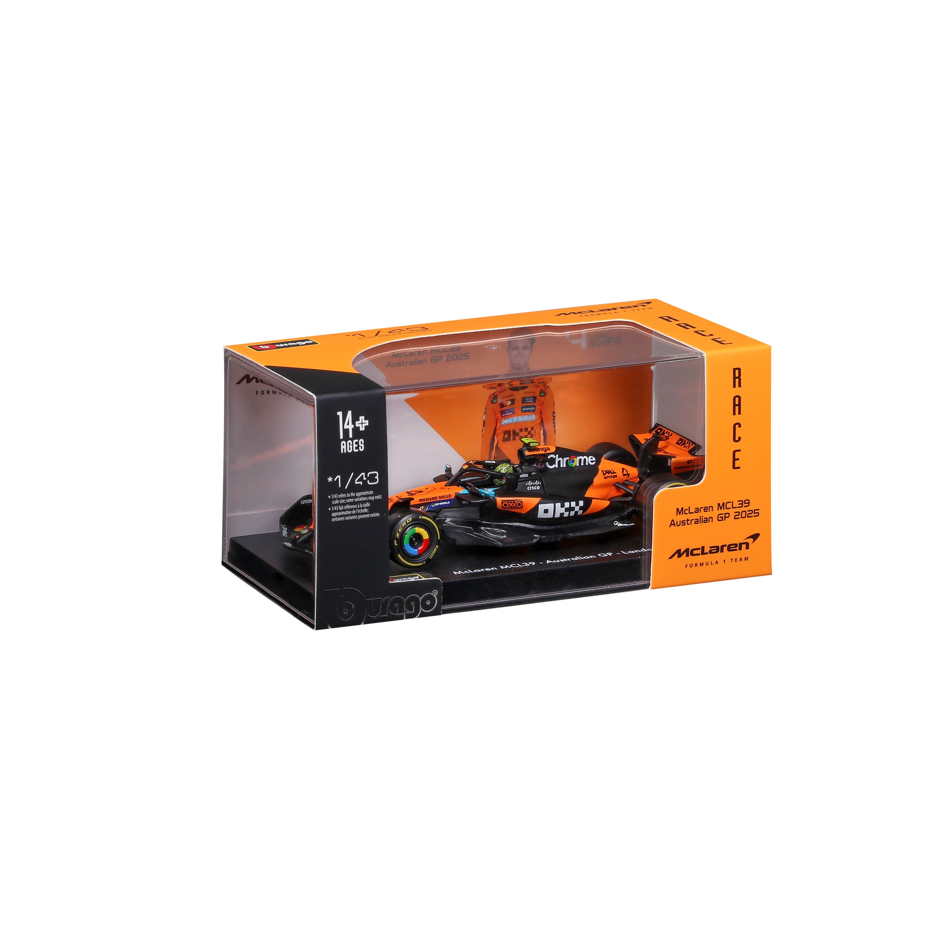 bburago-mclaren-f1-mcl39-2025-4-lando-norris-1-43-avec-socle-et-vitrine image 2