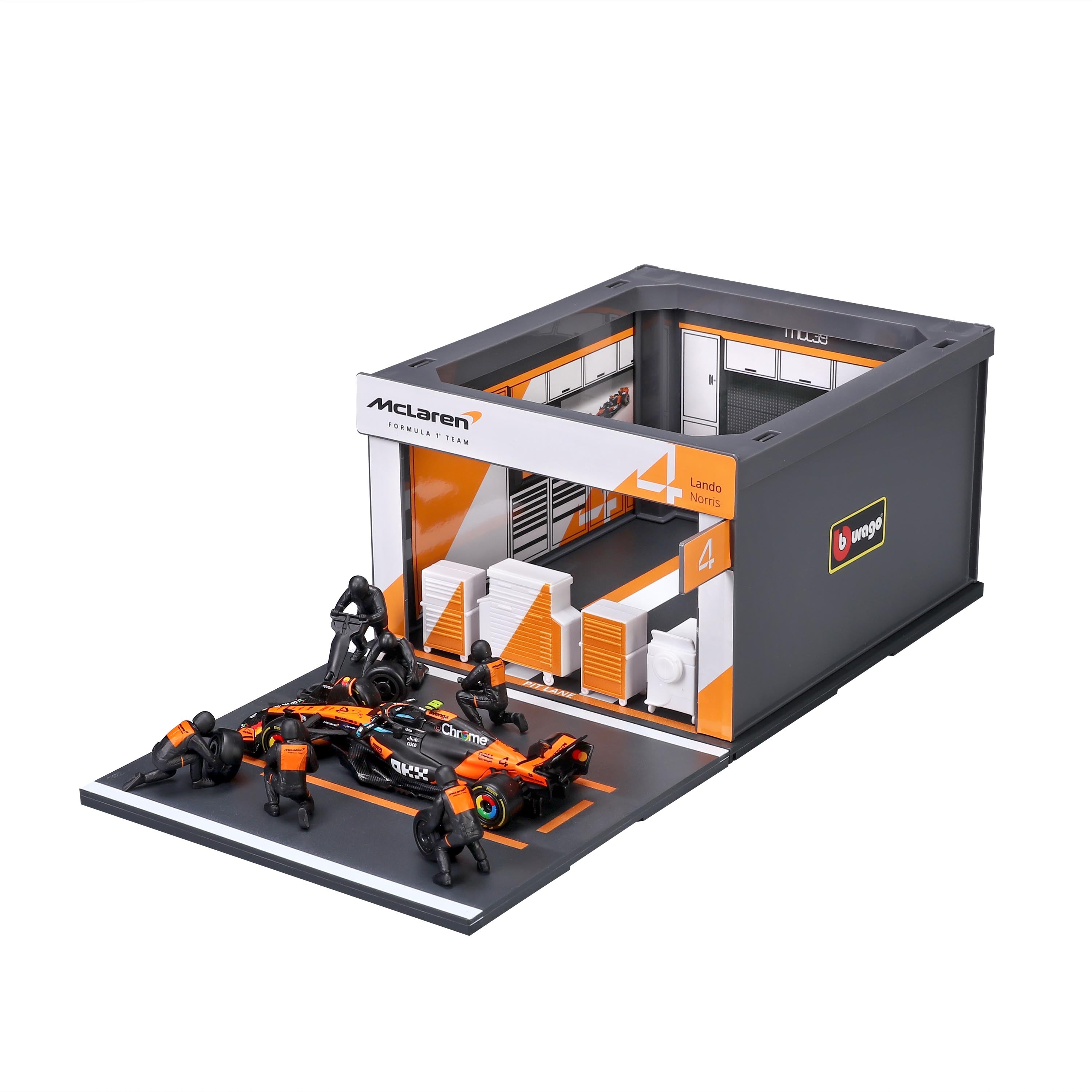 bburago-pit-stop-mclaren-mcl39-2025-4-norris-playset-diorama-f1-1-43 image 1