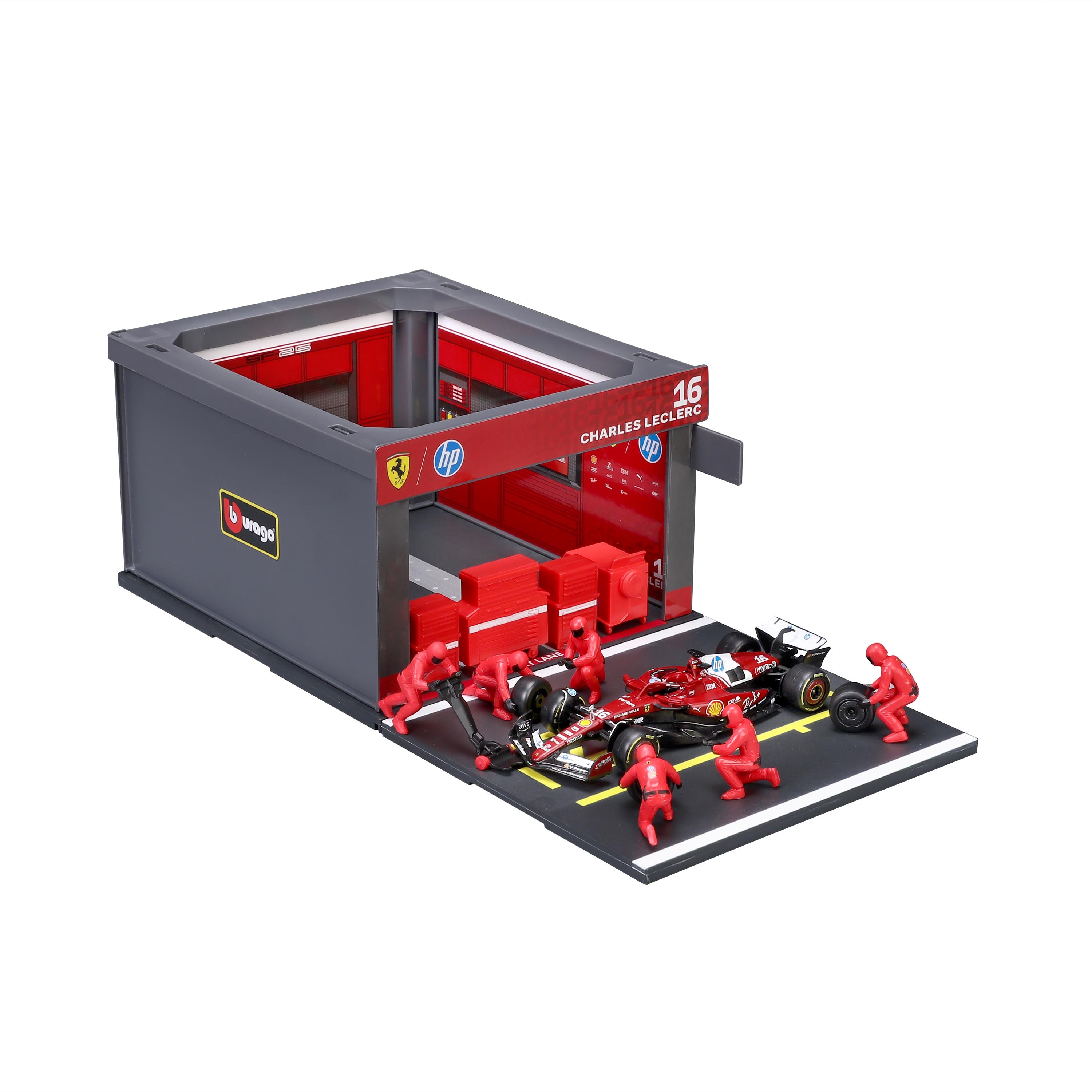 bburago-pit-stop-ferrari-sf-25-16-charles-leclerc-playset-diorama-f1-1-43 image 4