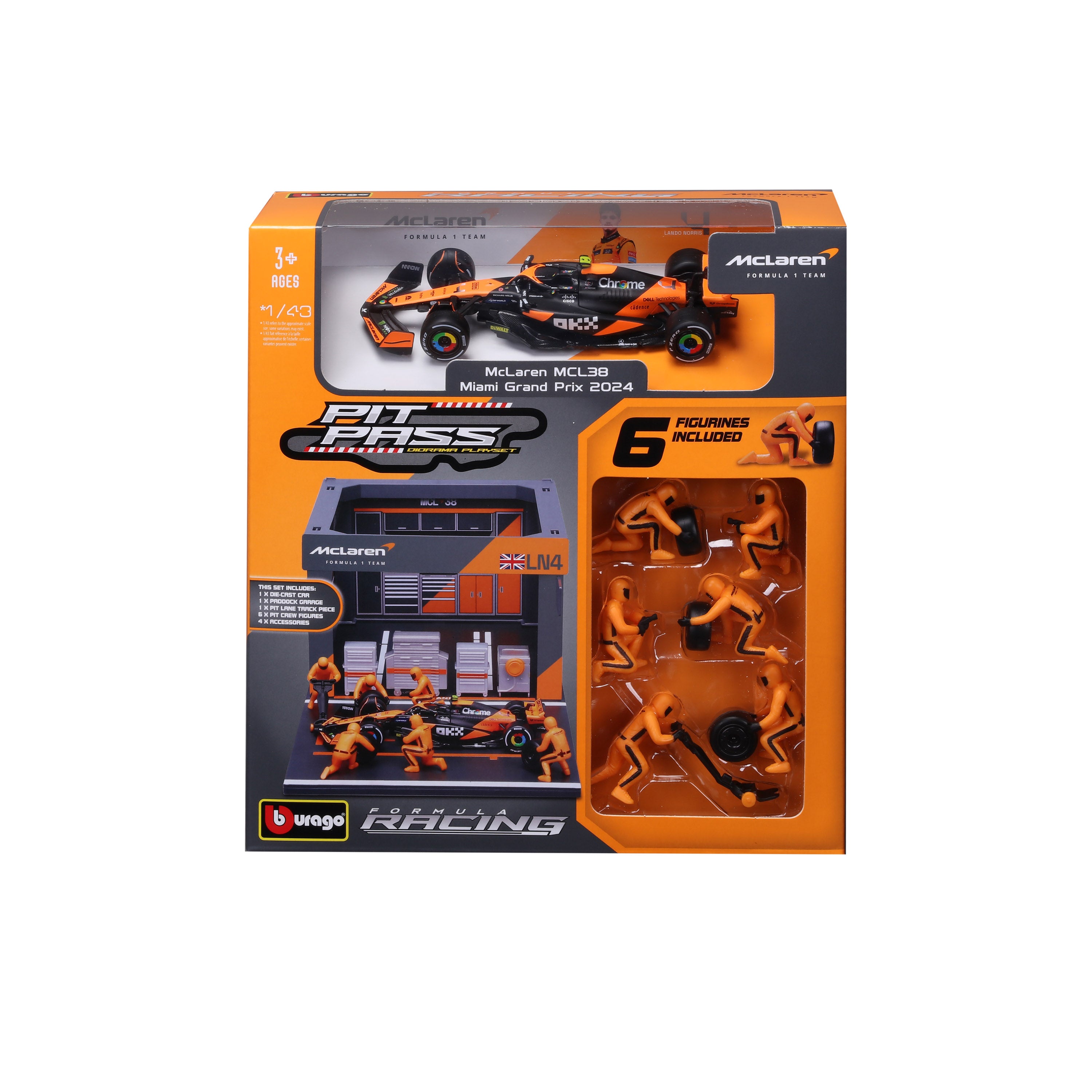 bburago-pit-stop-mclaren-mcl38-4-lando-norris-playset-f1-1-43-diecast image 5