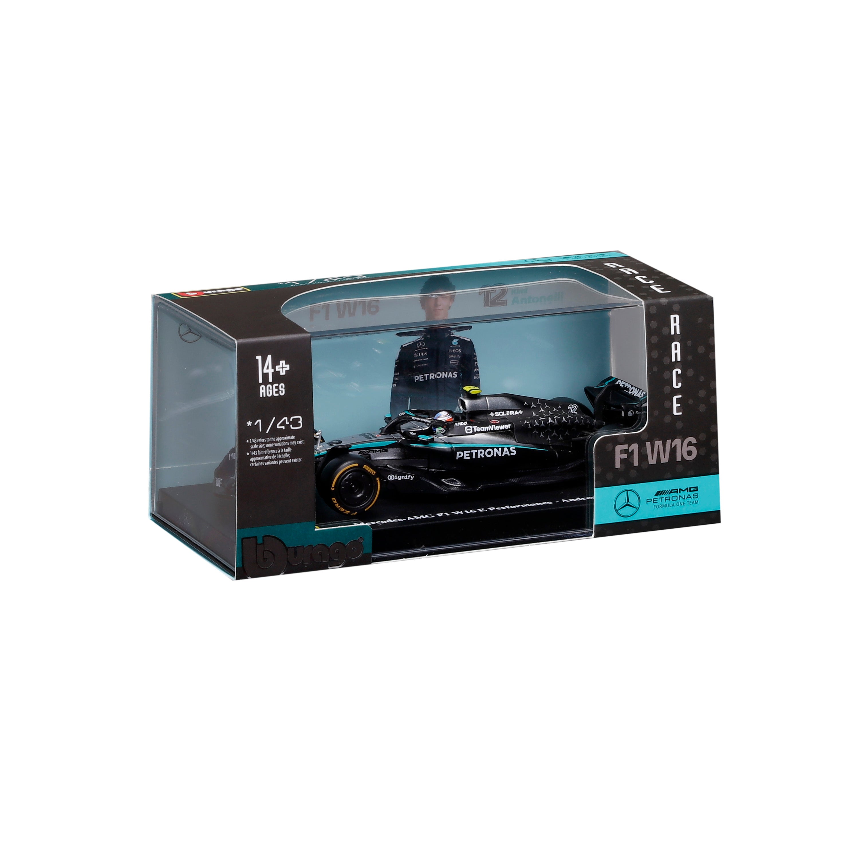 bburago-mercedes-amg-w16-2025-12-antonelli-maquette-1-43-avec-basetta-et-teca image 2
