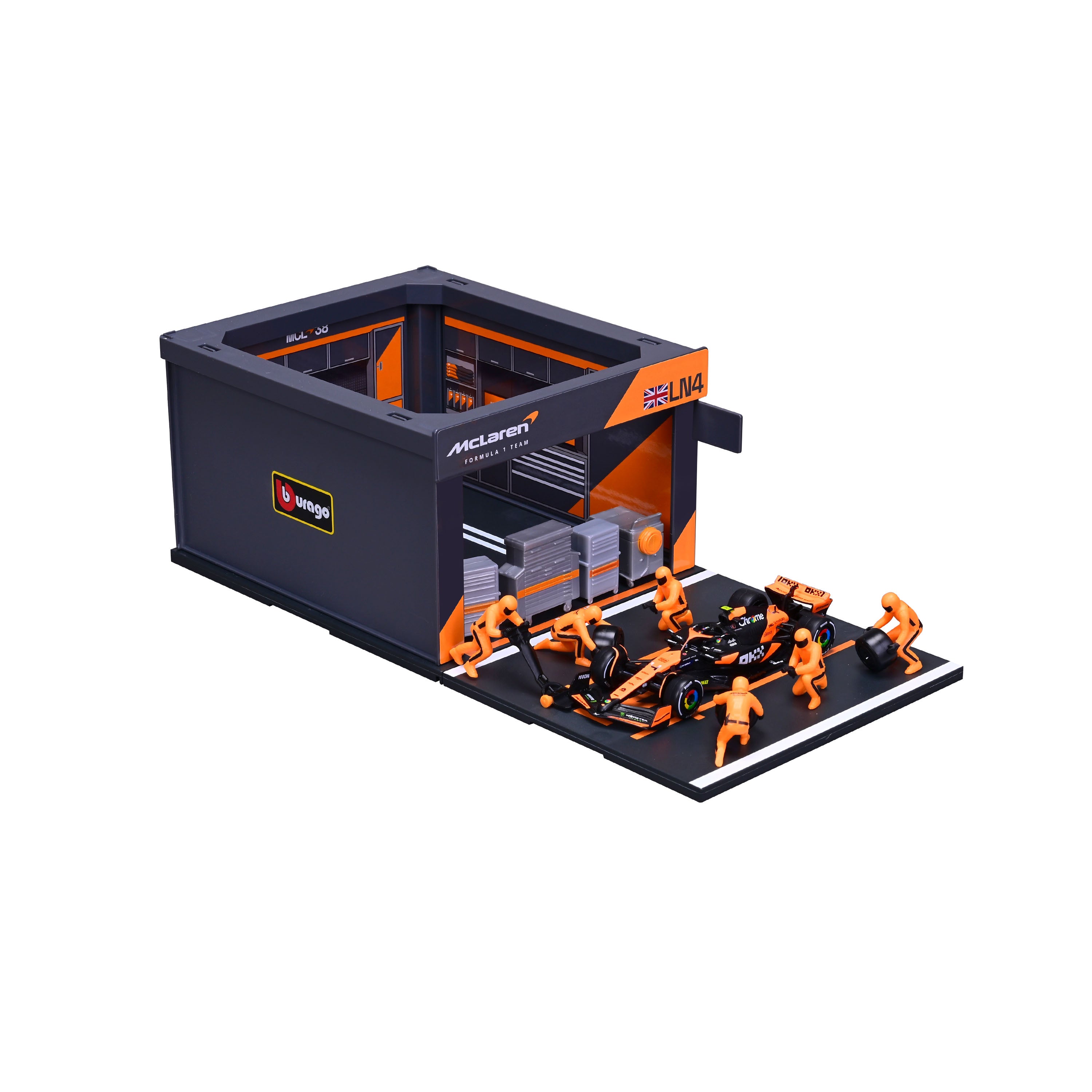 bburago-pit-stop-mclaren-mcl38-4-lando-norris-playset-f1-1-43-diecast image 3