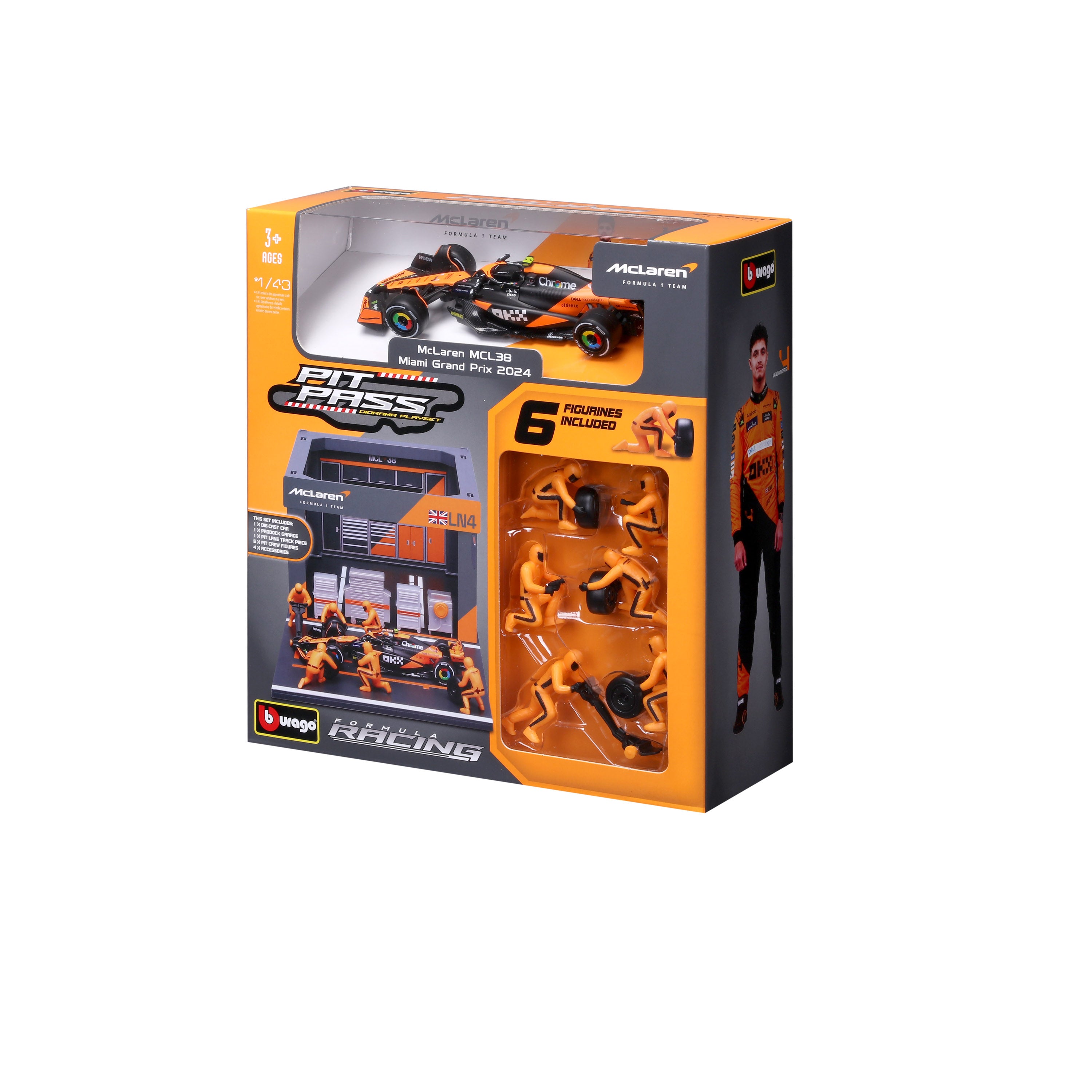 bburago-pit-stop-mclaren-mcl38-4-lando-norris-playset-f1-1-43-diecast image 6
