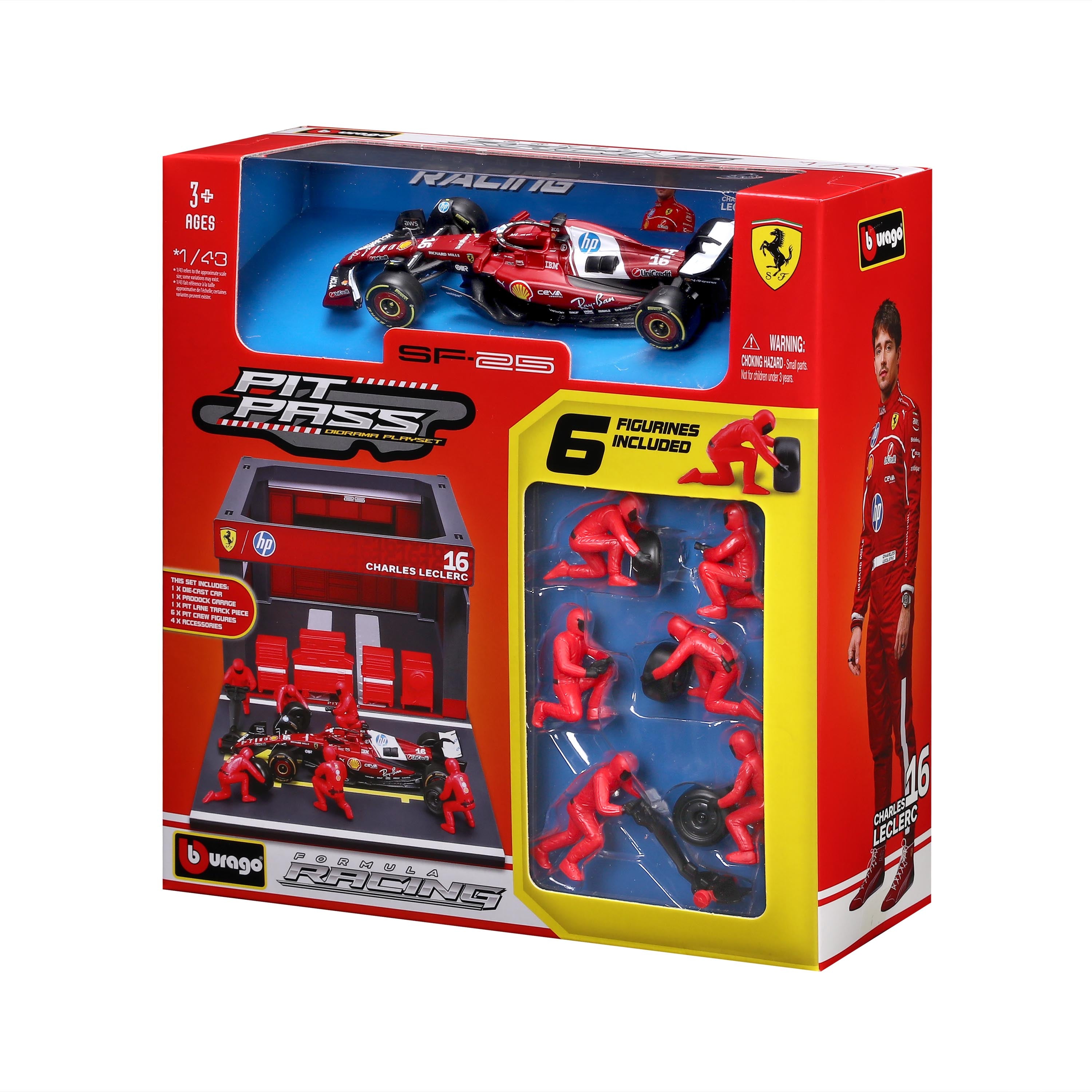 bburago-pit-stop-ferrari-sf-25-16-charles-leclerc-playset-diorama-f1-1-43 image 6