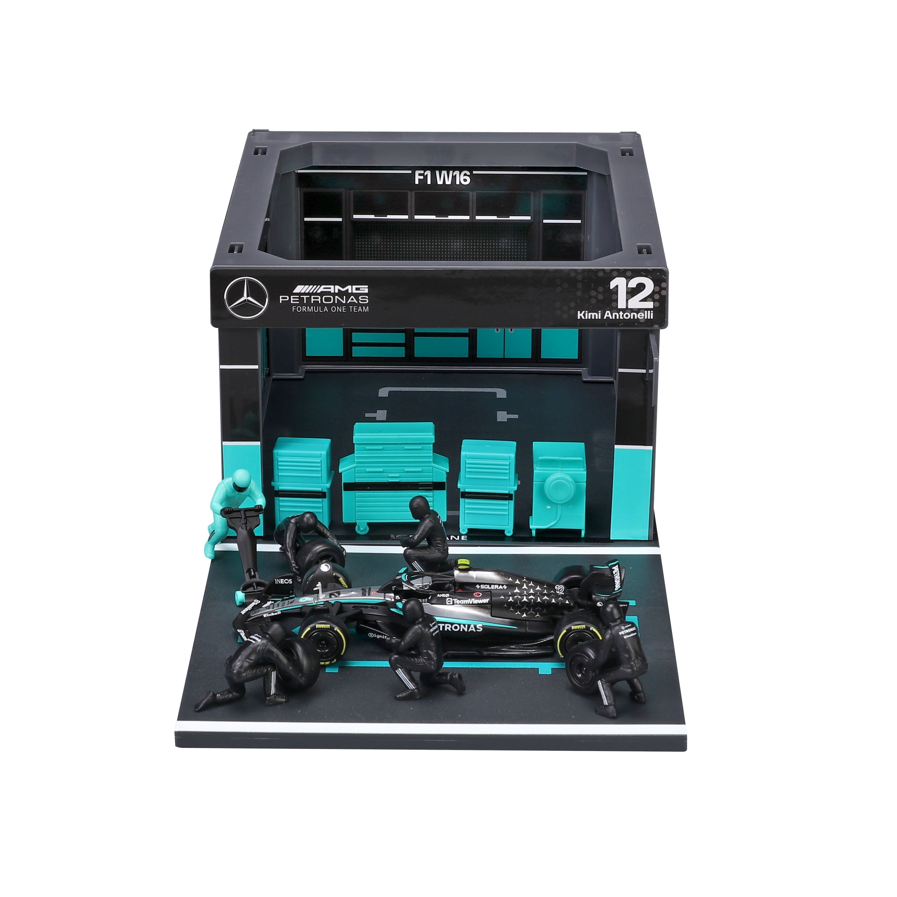 bburago-pit-stop-mercedes-amg-f1-w16-12-kimi-antonelli-2025-1-43-playset-diorama image 3