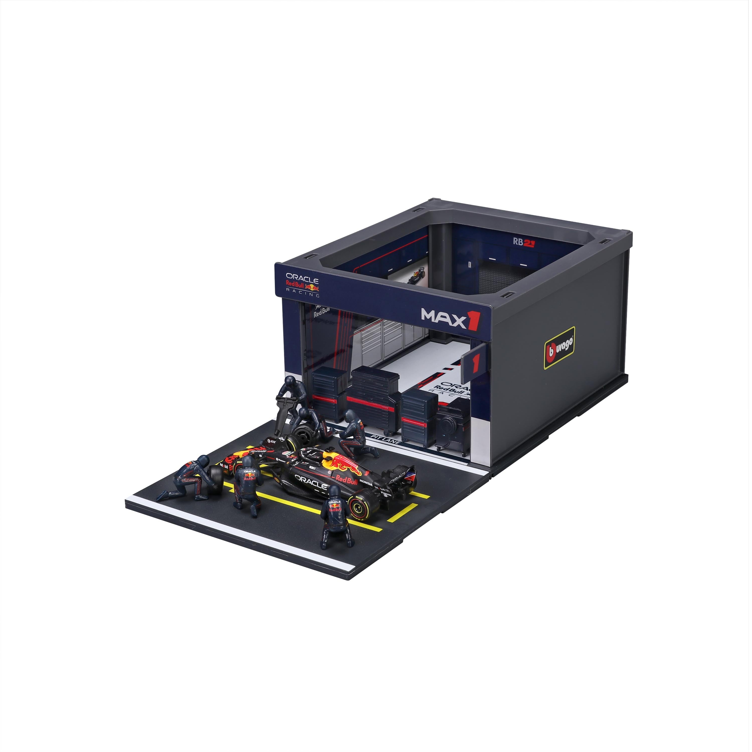 bburago-red-bull-rb21-1-verstappen-2025-playset-diorama-pit-stop-f1-1-43 image 1