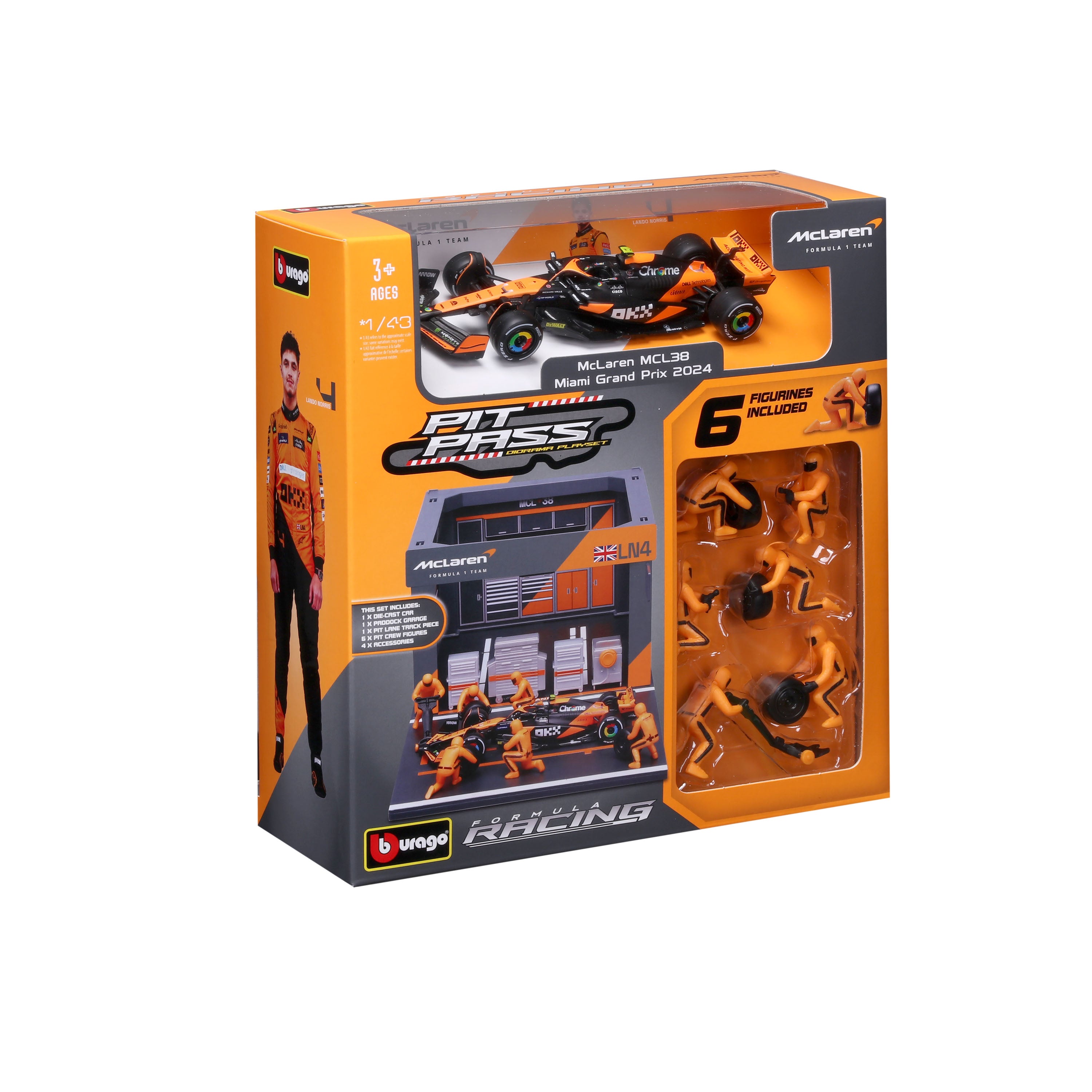 bburago-pit-stop-mclaren-mcl38-4-lando-norris-playset-f1-1-43-diecast image 7