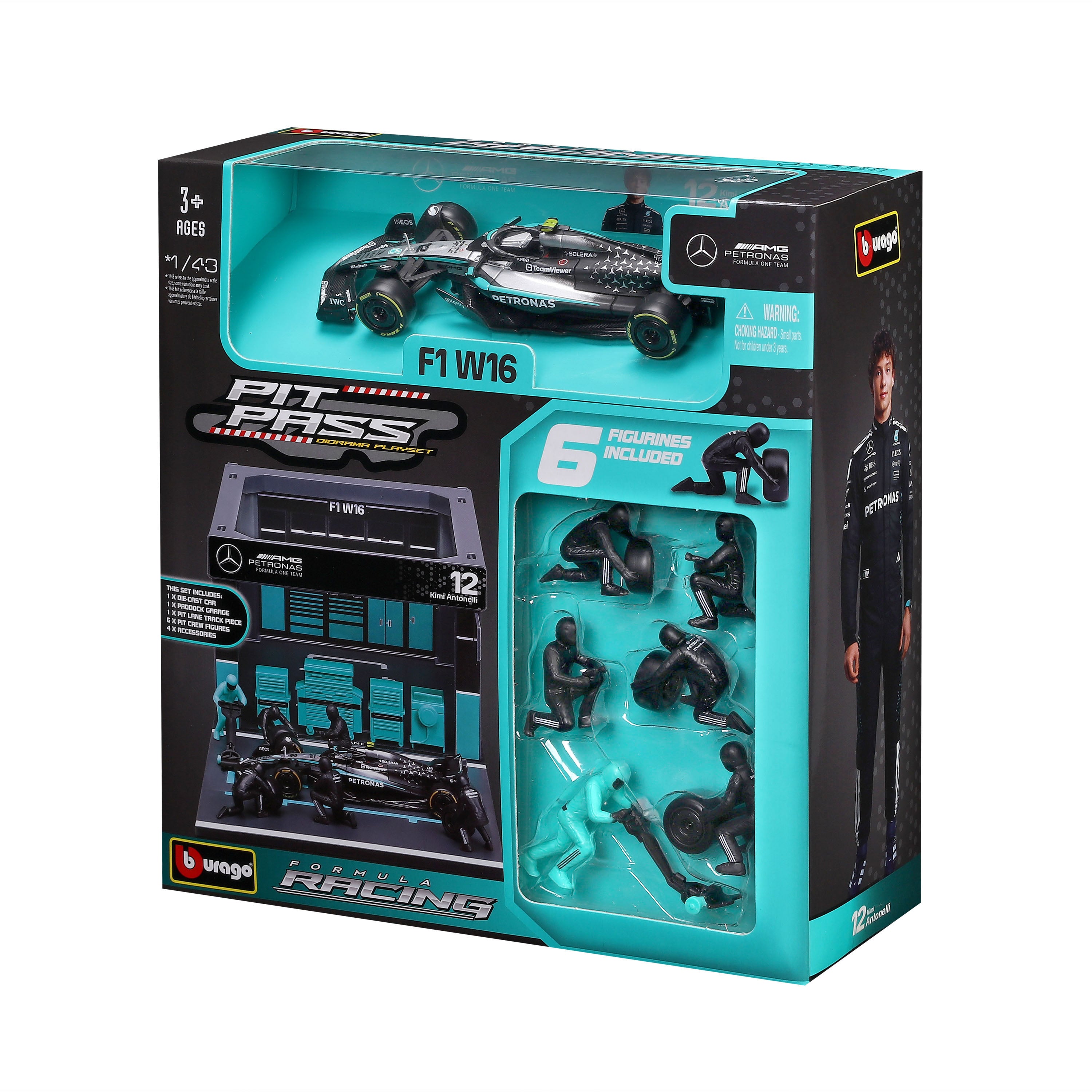 bburago-pit-stop-mercedes-amg-f1-w16-12-kimi-antonelli-2025-1-43-playset-diorama image 6