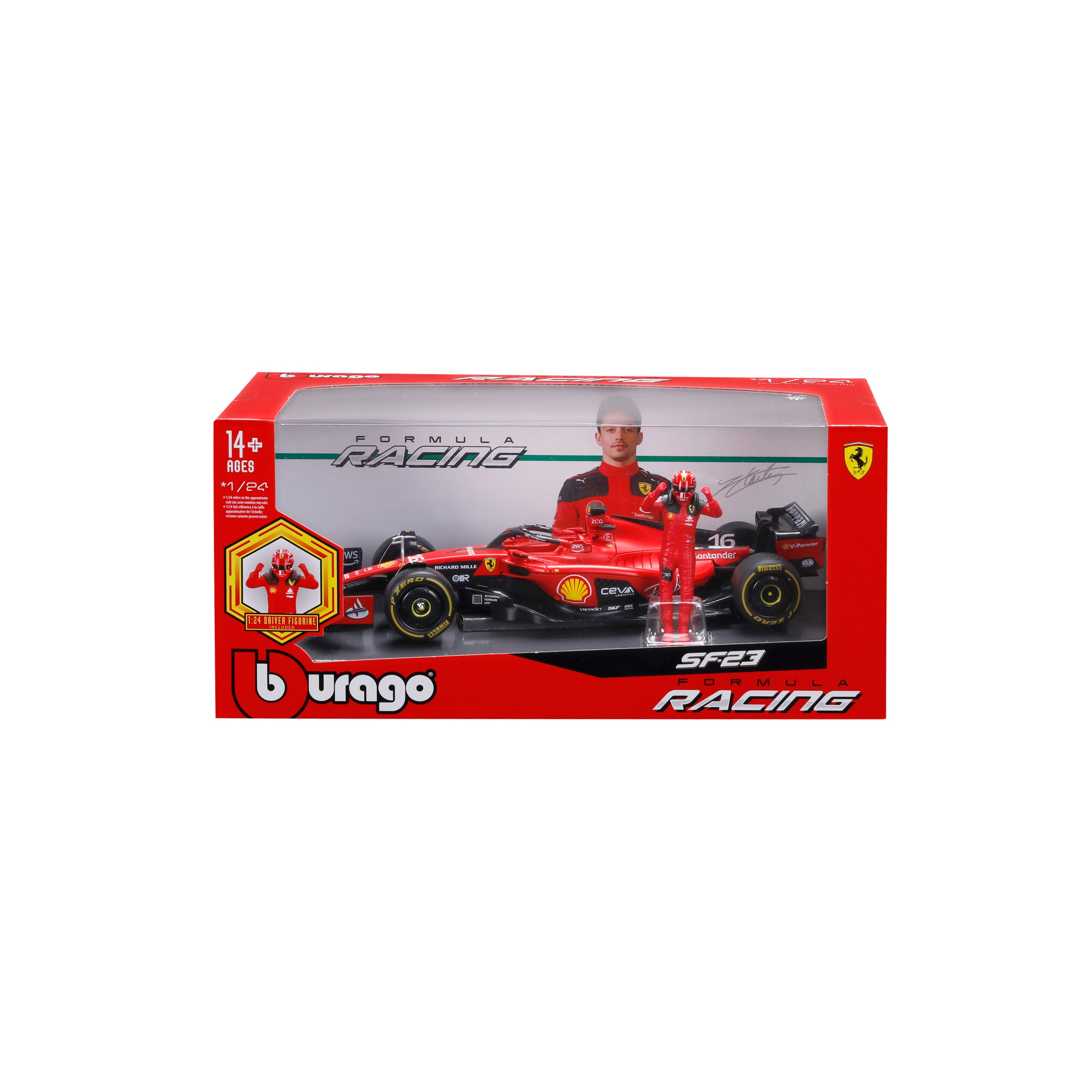 bburago-ferrari-sf-23-16-charles-leclerc-avec-pilote-mod-le-f1-1-24 image 2
