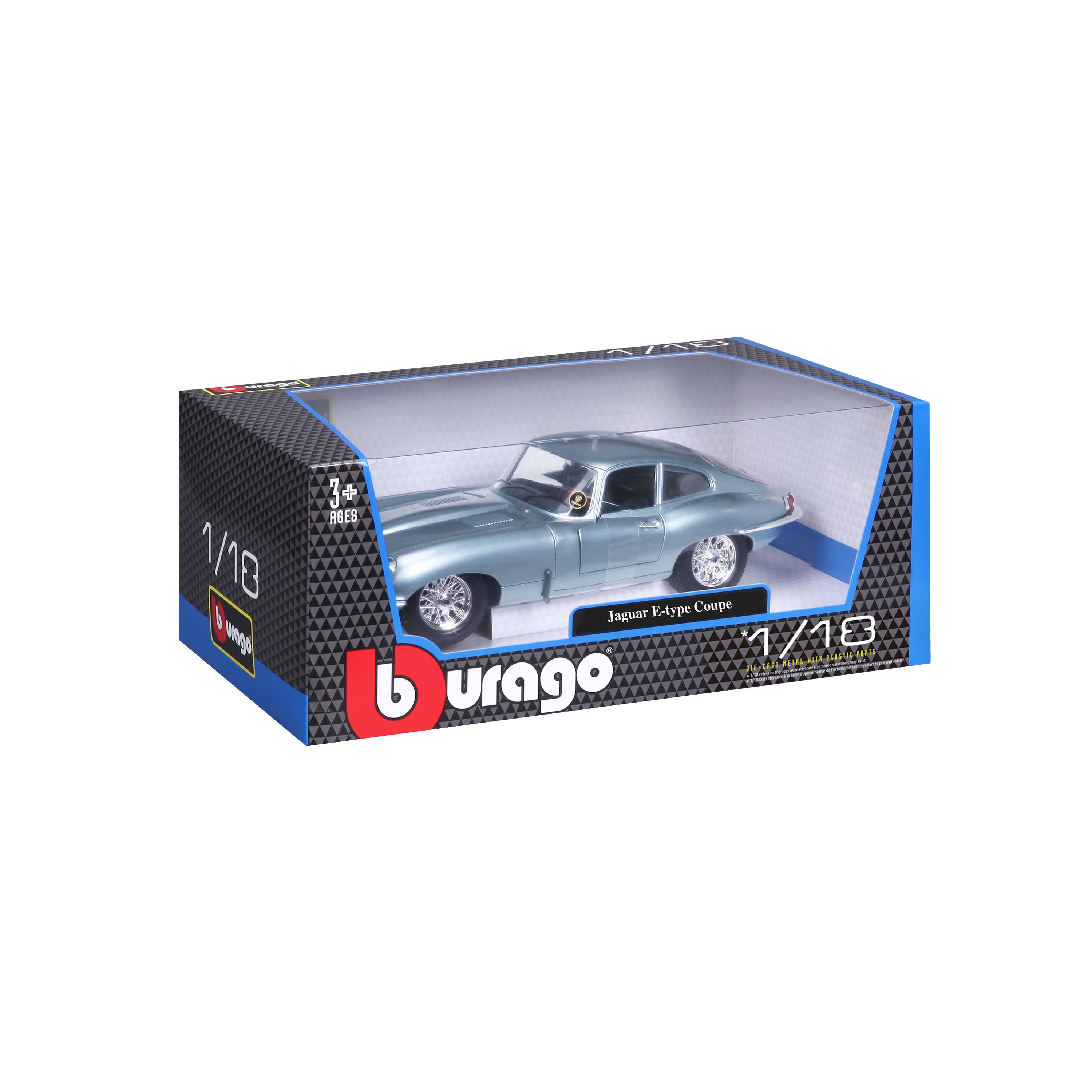 bburago-jaguar-e-type-coup-1-18-bleu-azur-m-tallis-ouvrants image 2