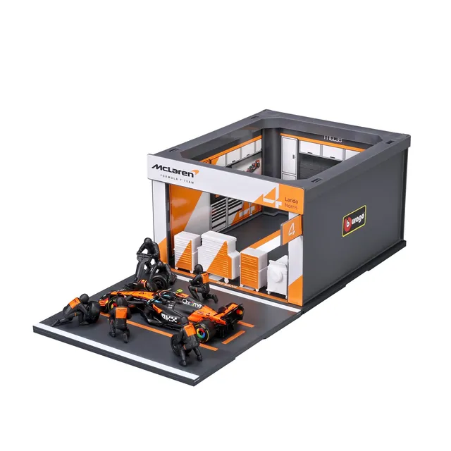 bburago-pit-stop-mclaren-mcl39-2025-4-norris-playset-diorama-f1-1-43 image 1