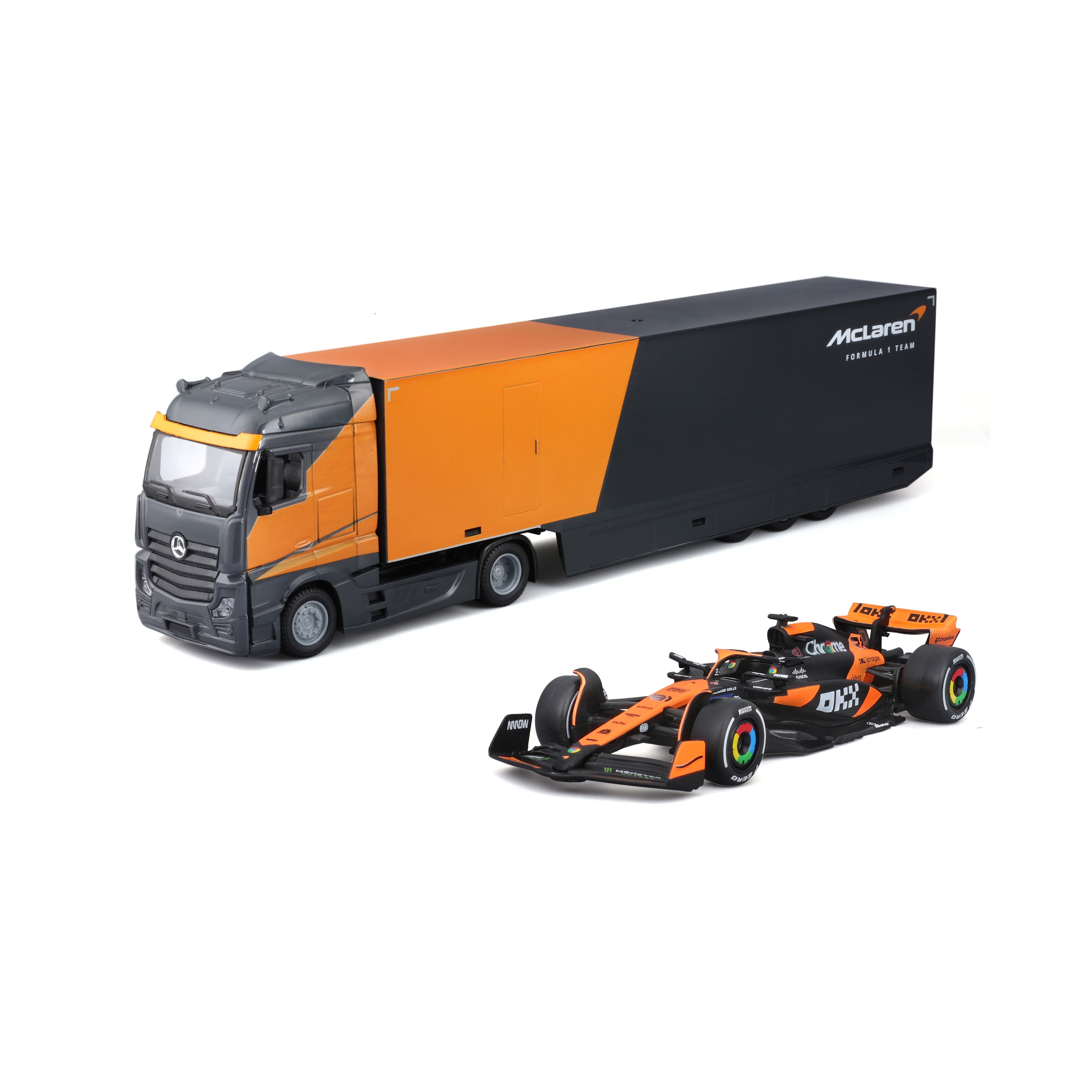 bburago-mercedes-semi-truck-mclaren-mcl38-4-norris-1-43 image 1