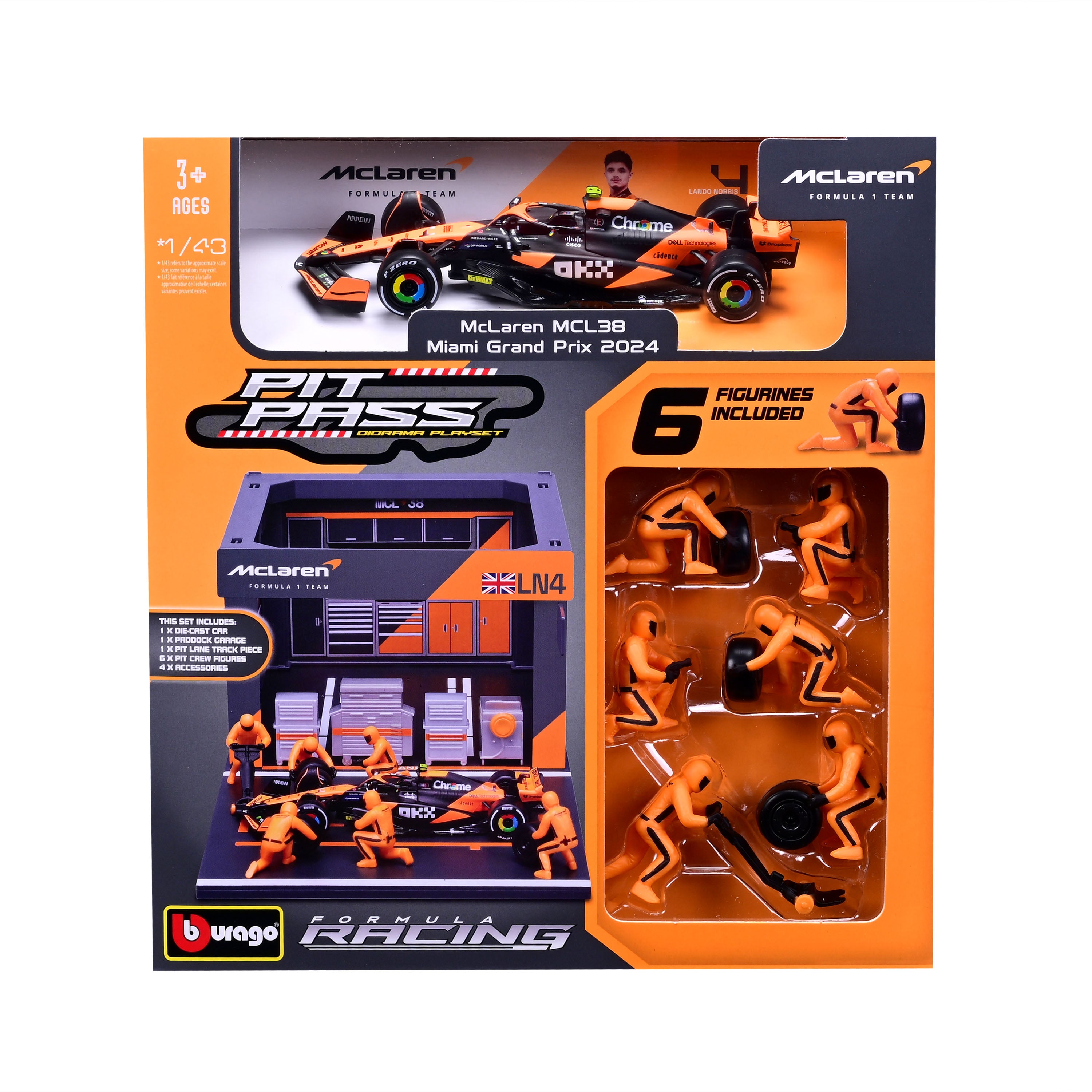bburago-pit-stop-mclaren-mcl38-4-lando-norris-playset-f1-1-43-diecast image 8