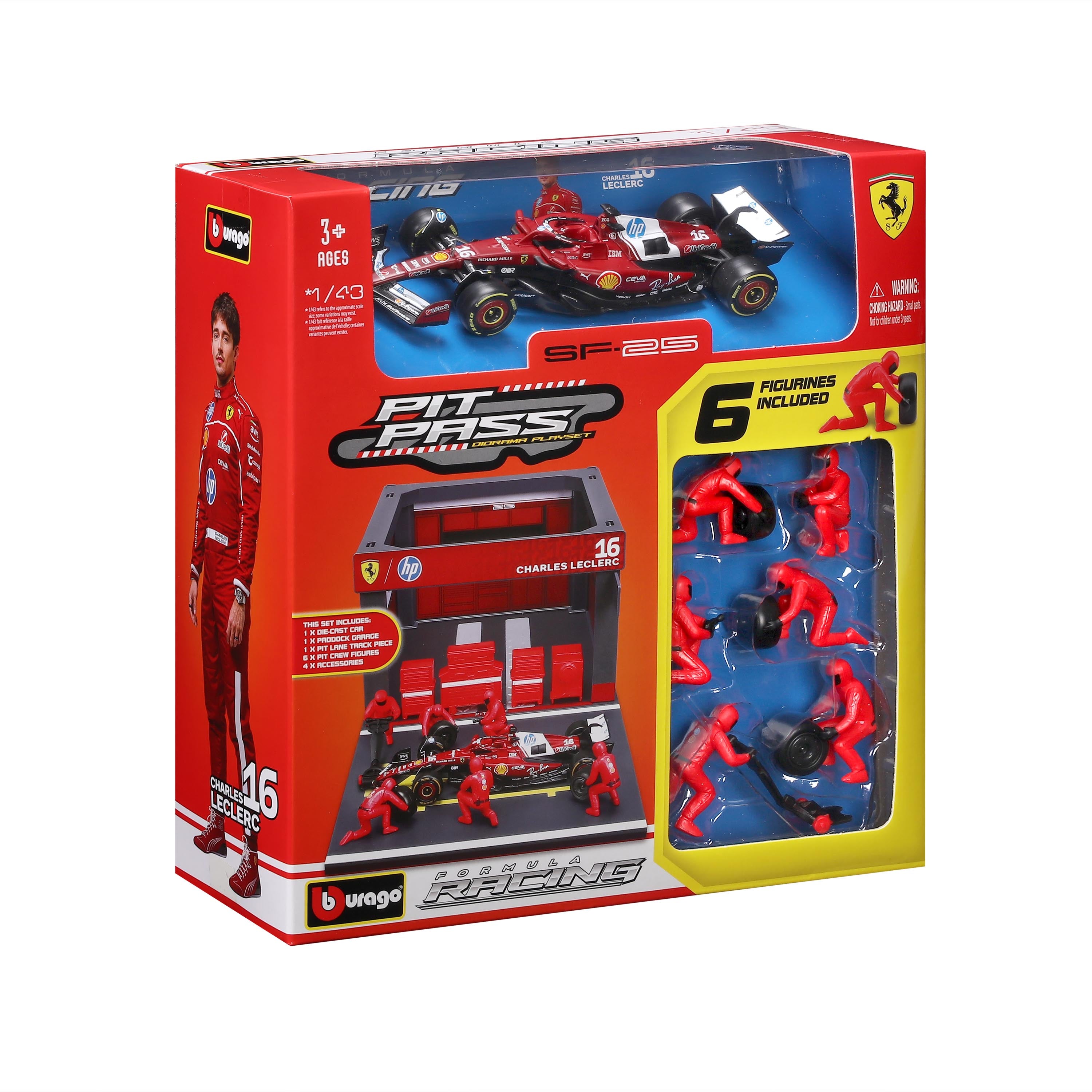 bburago-pit-stop-ferrari-sf-25-16-charles-leclerc-playset-diorama-f1-1-43 image 2